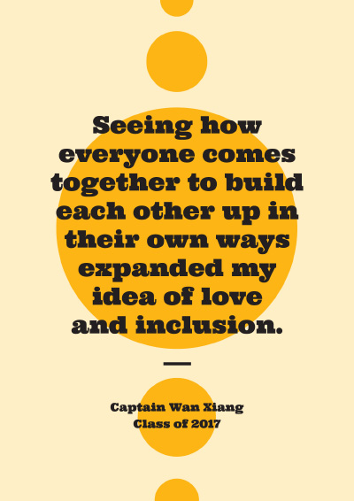 Seeing how everyone comes together to build each other up in their own ways expanded my idea of love and inclusion - Captain Wan Xiang
